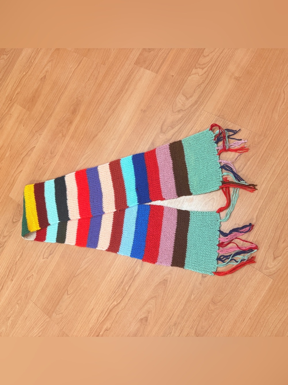 Handmade Knitted Wool Multi-Color Striped Rib Knit Scarf - Picture 4 of 4